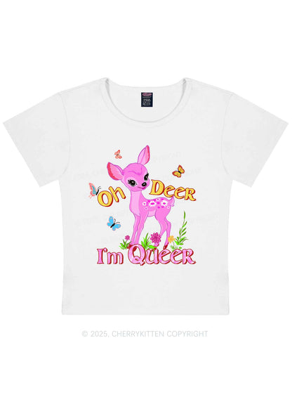 Oh Deer Im Queer Pride Y2K Baby Tee Cherrykitten
