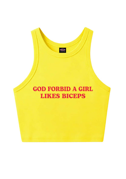 God Forbid A Girl Likes Biceps Y2K Crop Tank Top Cherrykitten