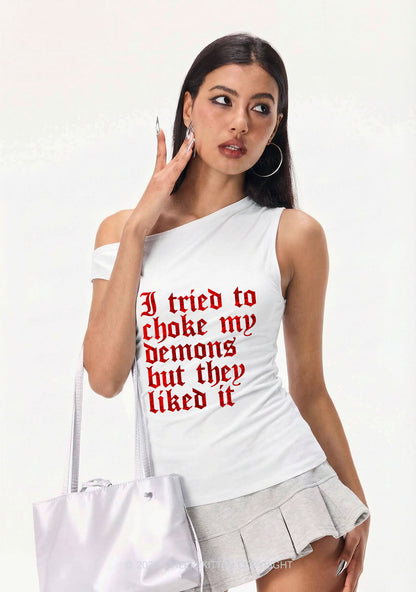 Halloween Choke Demons They Liked Y2K Off Shoulder Tank Top Cherrykitten