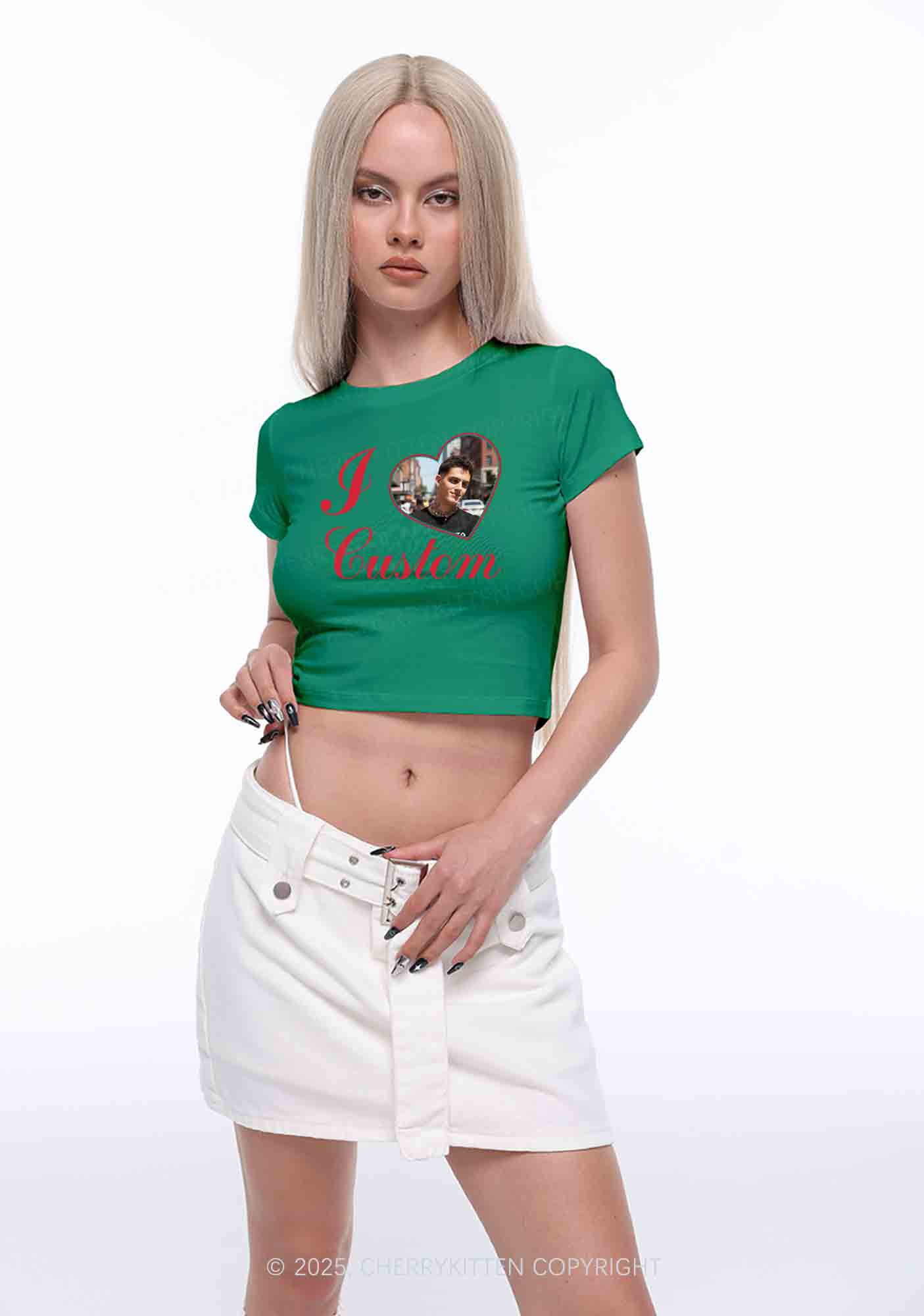 I Love Custom Heart Photo Y2K Valentine's Day Couple Shirt Cherrykitten