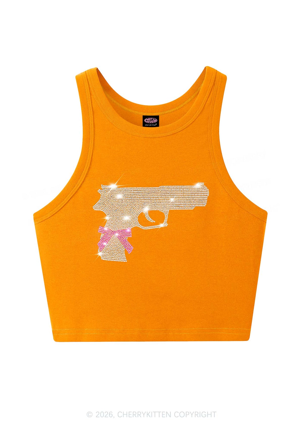 Rhinestone Pink Bow Weapon Y2K Crop Tank Top Cherrykitten