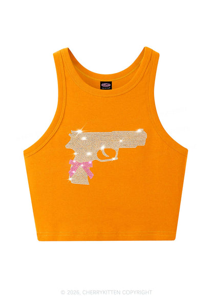 Rhinestone Pink Bow Weapon Y2K Crop Tank Top Cherrykitten