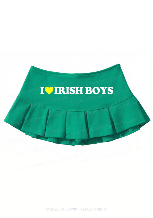 I Love Irish Boys St Patricks Y2K Mini Pleated Skirts Cherrykitten
