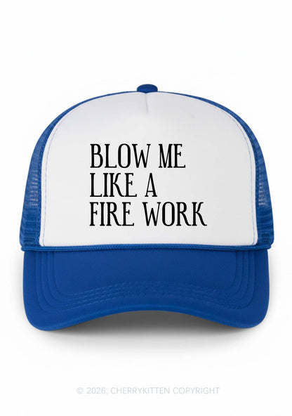 Blow Me Like Fire Work Y2K Colorblock Trucker Hat Cherrykitten