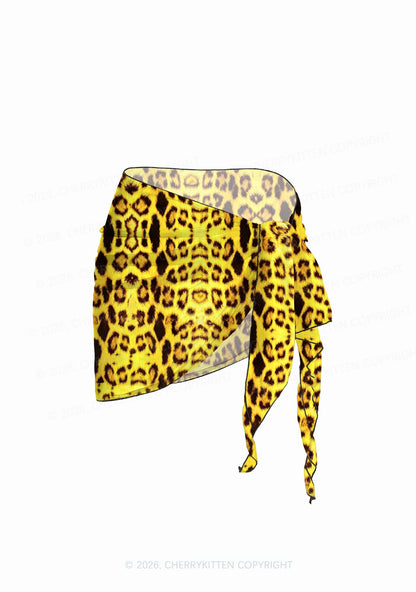Yellow Leopard Y2K Print Bikini Set Cherrykitten