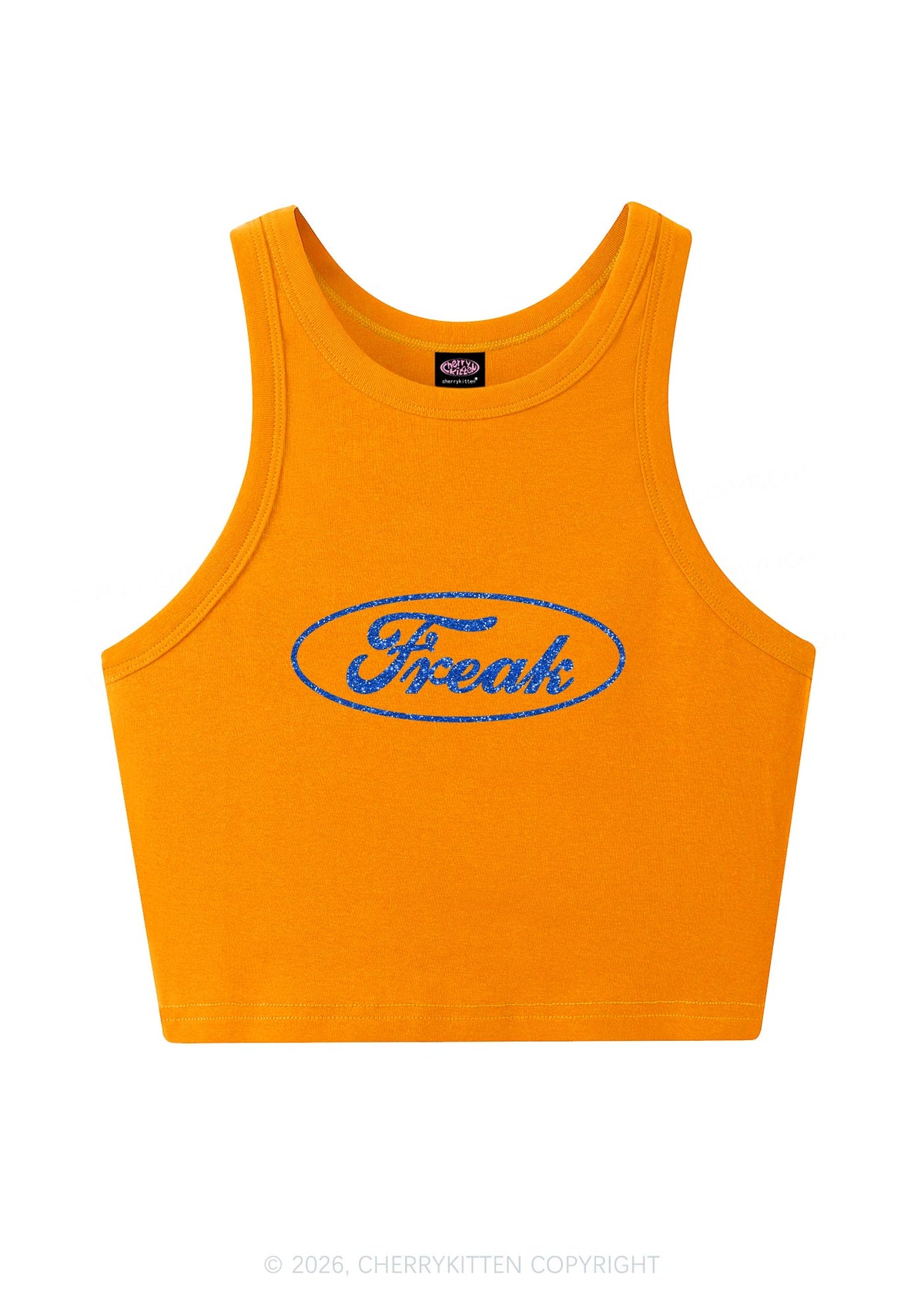 Glitter Oval Freak Y2K Crop Tank Top Cherrykitten
