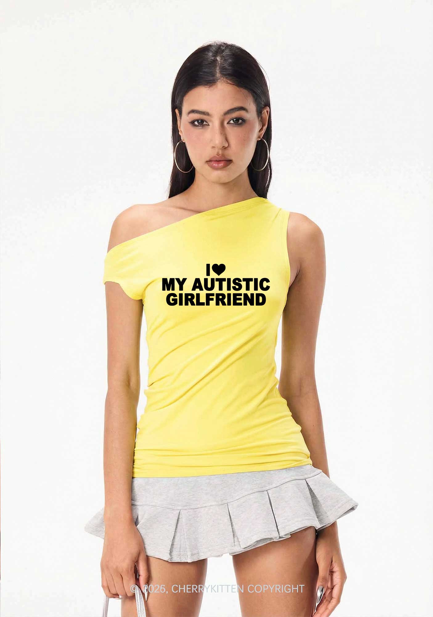 I Love My Autistic GF Valentine's Day Y2K Off Shoulder Tank Top Cherrykitten