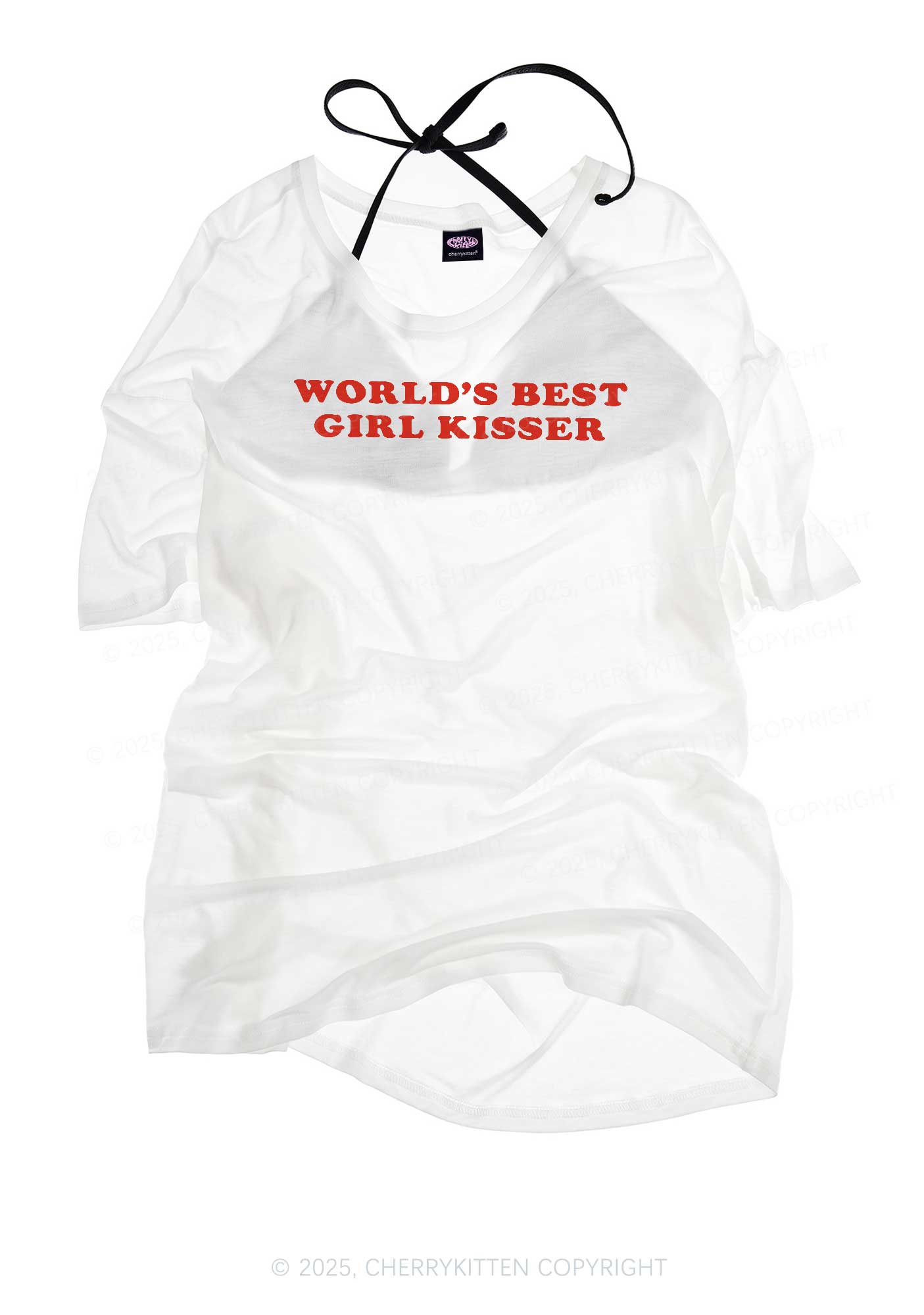 Best Girl Kisser Pride Y2K Sheer Boyfriend Tee Cherrykitten