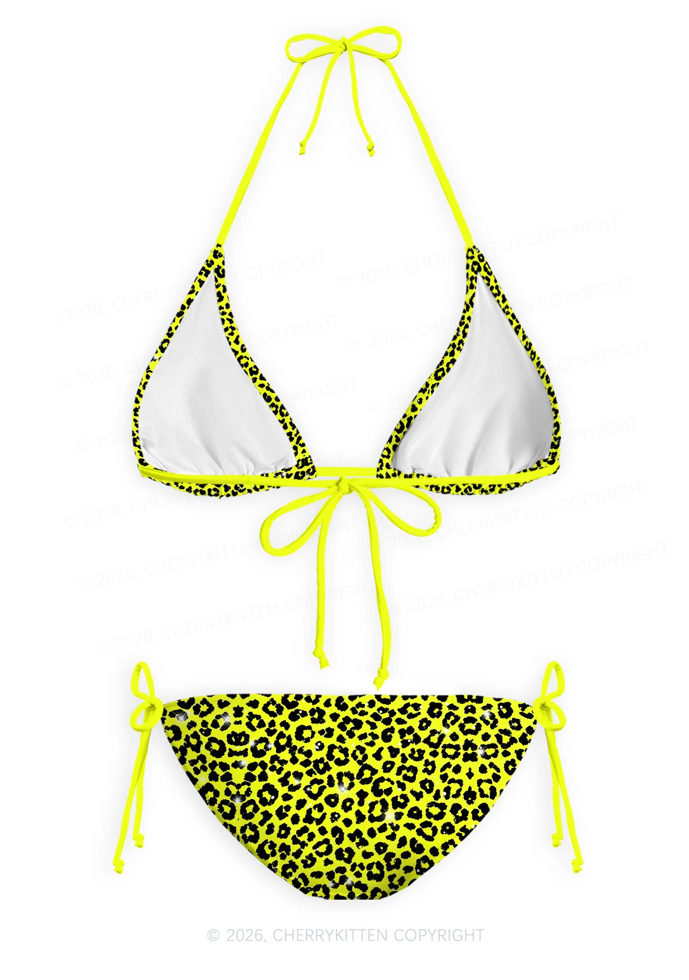 Lime Yellow Leopard Y2K Print Bikini Set Cherrykitten