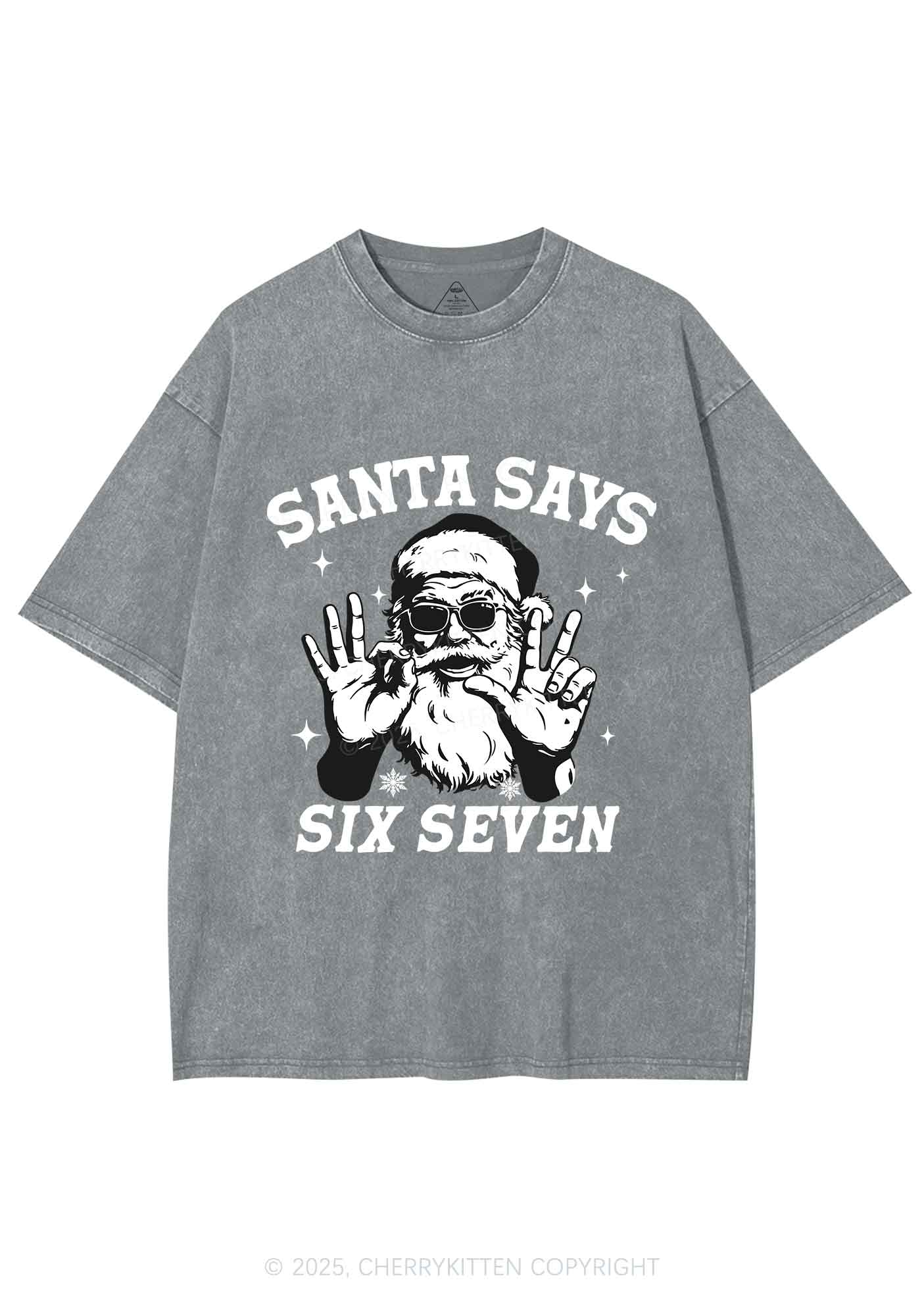 Christmas Santa Says Six Seven Y2K Shirts Washed Tee Cherrykitten