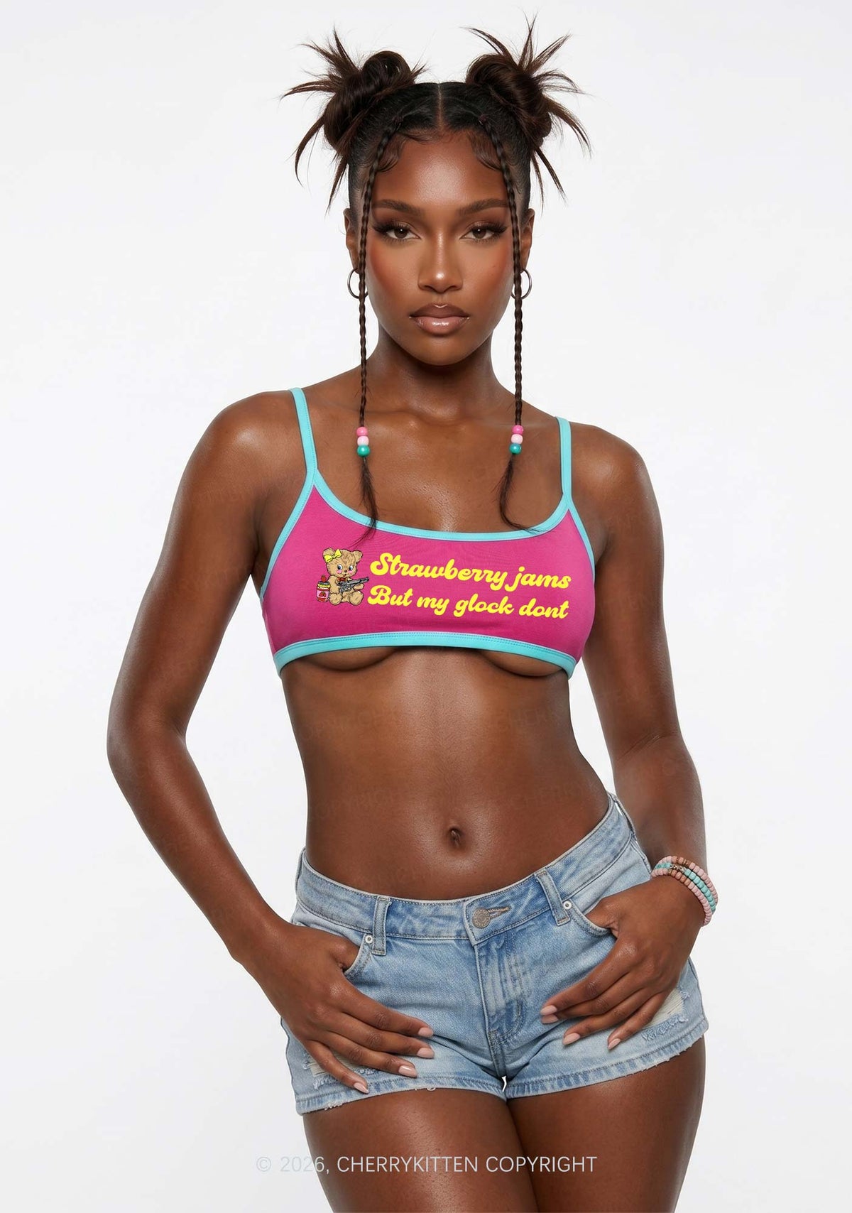 Strawberry Jams Bear Y2K Super Crop Cami Cherrykitten