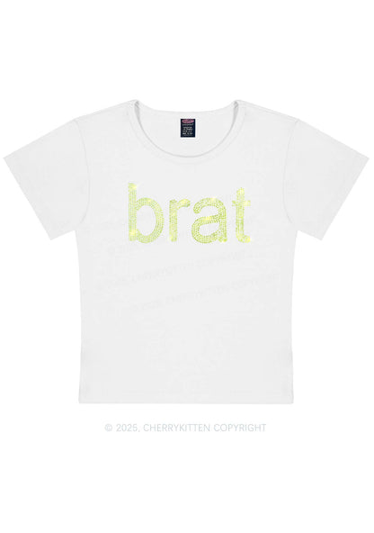 Curvy Rhinestone Green Brat Y2K Baby Tee Cherrykitten