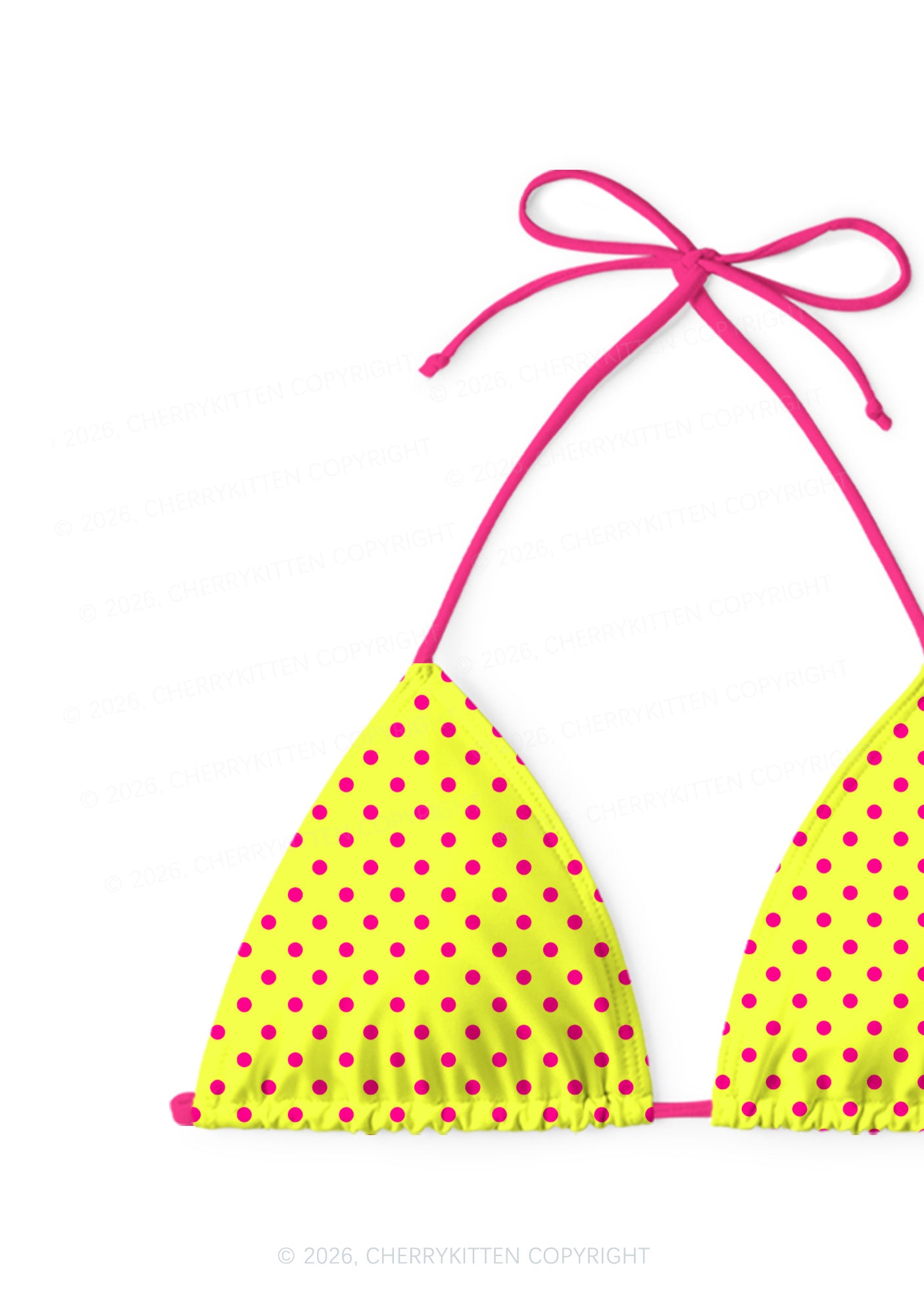 Hot Pink Dots On Yellow Y2K Print Bikini Set Cherrykitten