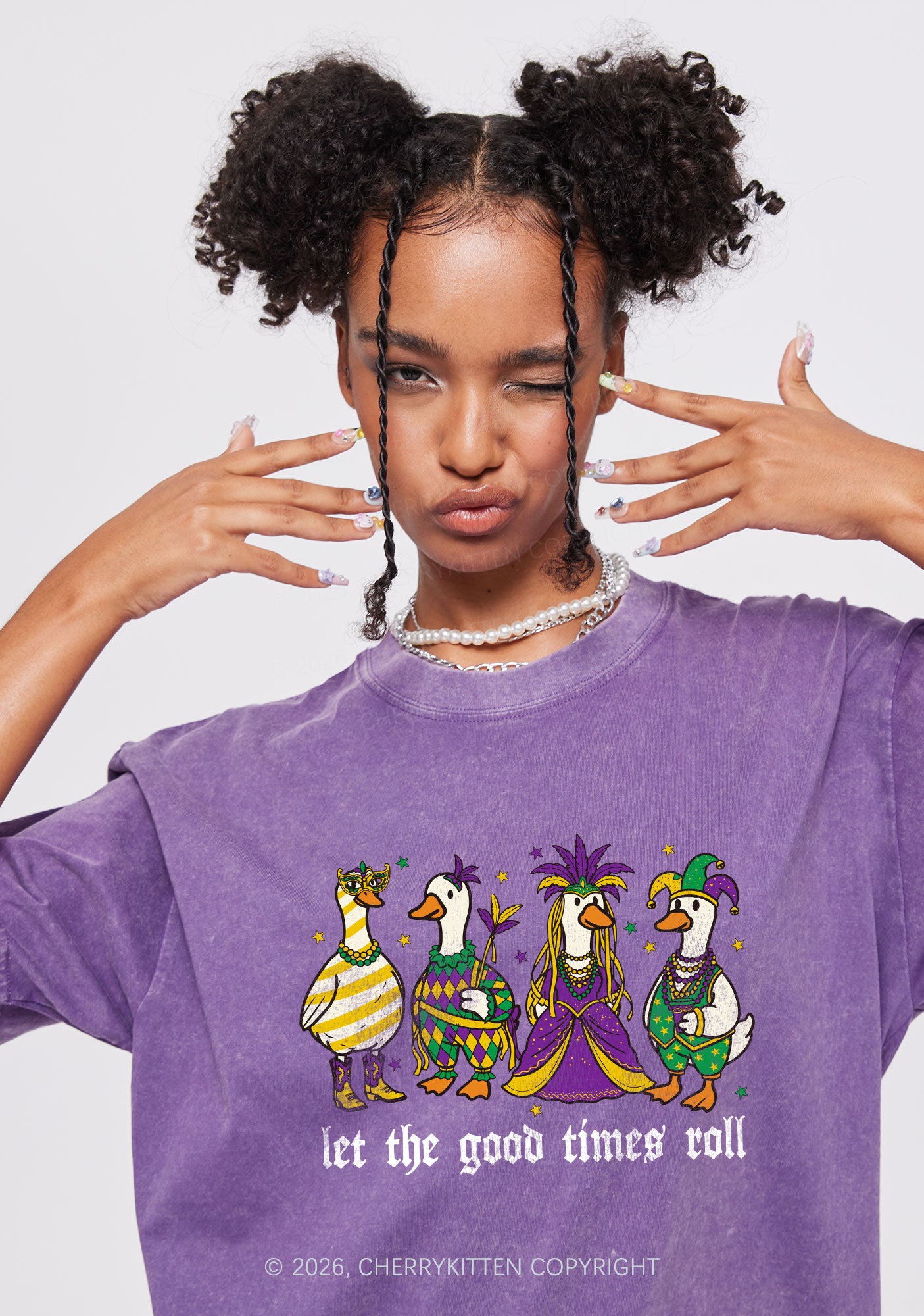 Let The Good Times Roll Y2K Shirts Washed Tee Cherrykitten