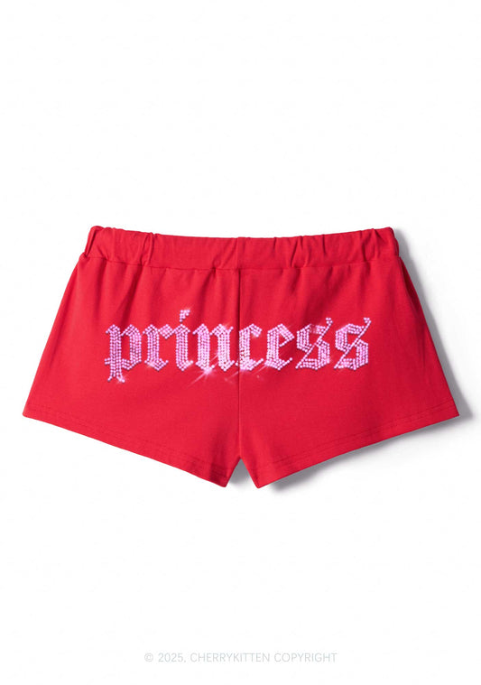 Rhinestone Princess Y2K Drawstring Mini Shorts Cherrykitten