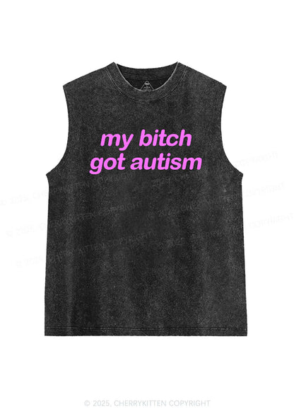 My Bxxch Got Autism Y2K Washed Muscle Tank Cherrykitten