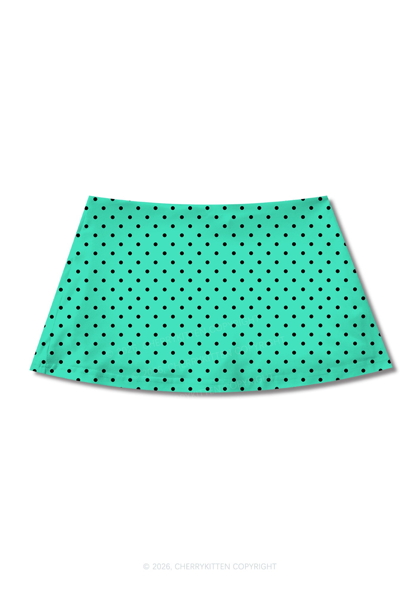 Black Dots On Aqua Green Y2K Print Mini Skirt Cherrykitten