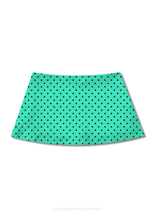 Black Dots On Aqua Green Y2K Print Mini Skirt Cherrykitten
