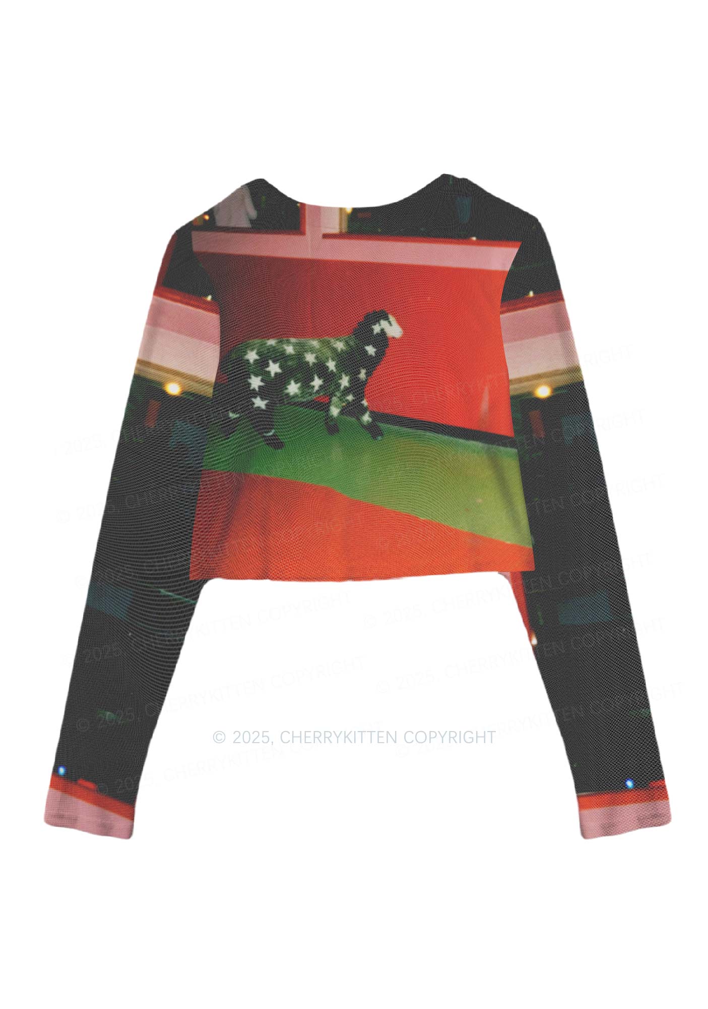 Sheep Starry Wool Y2K Mesh Long Sleeve Crop Top Cherrykitten