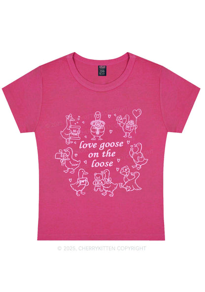 Love Goose On The Loose Valentine's Day Y2K Baby Tee Cherrykitten