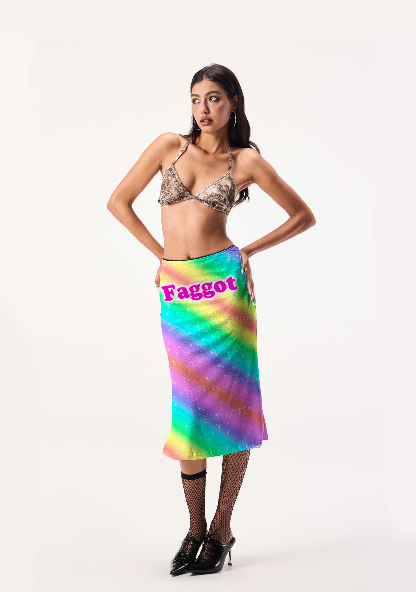 Rainbow Slide Faggot Pride Y2K Print Midi Skirt Cherrykitten