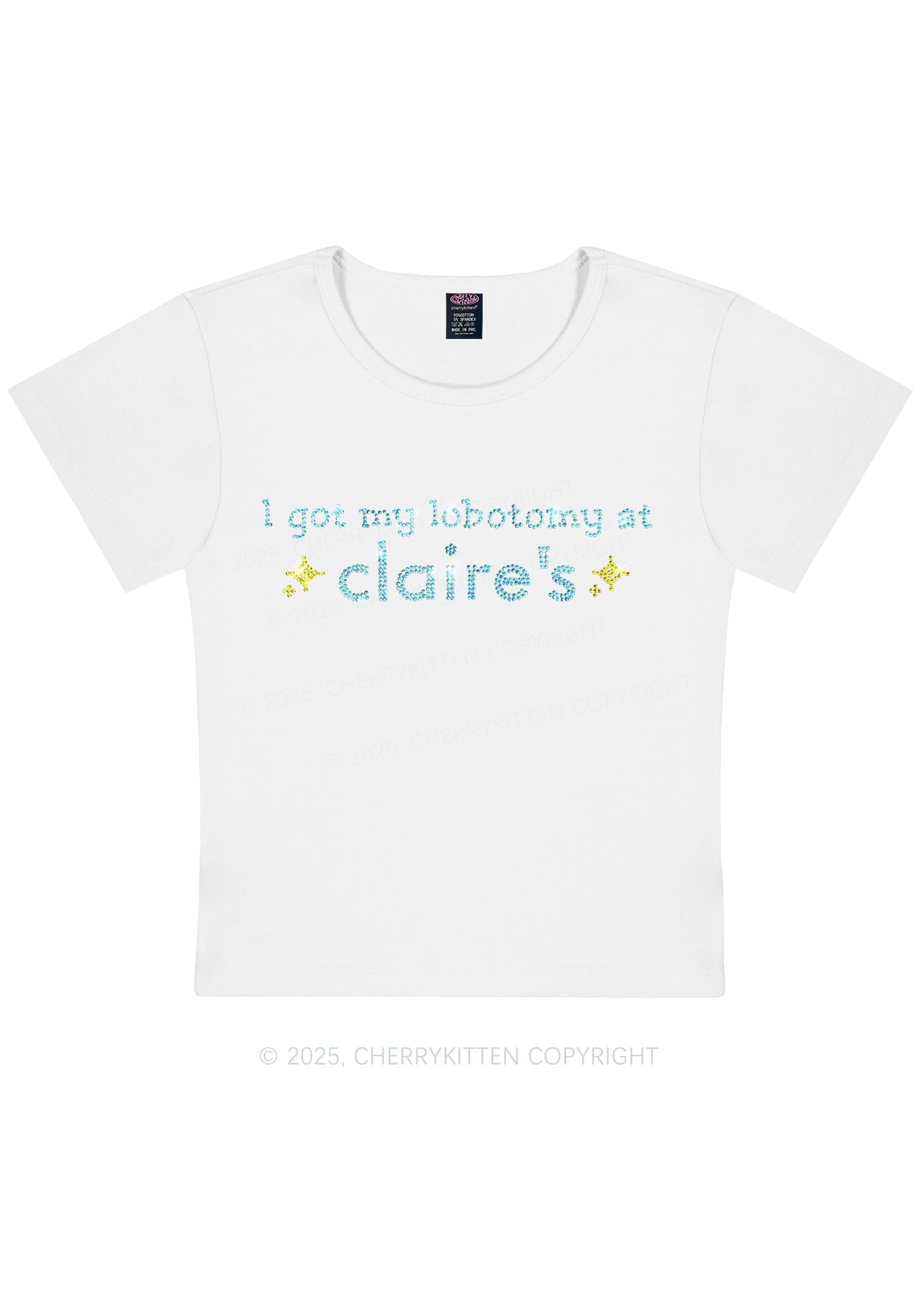 Rhinestone I Got My Lobotomy At Claires Y2K Baby Tee Cherrykitten