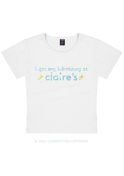 Rhinestone I Got My Lobotomy At Claires Y2K Baby Tee Cherrykitten