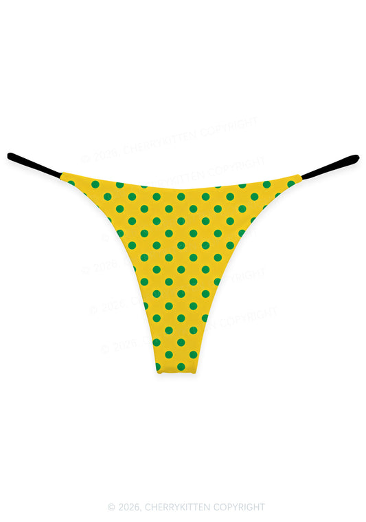 Green Dots On Yellow Y2K Print Bikini String Thong Cherrykitten