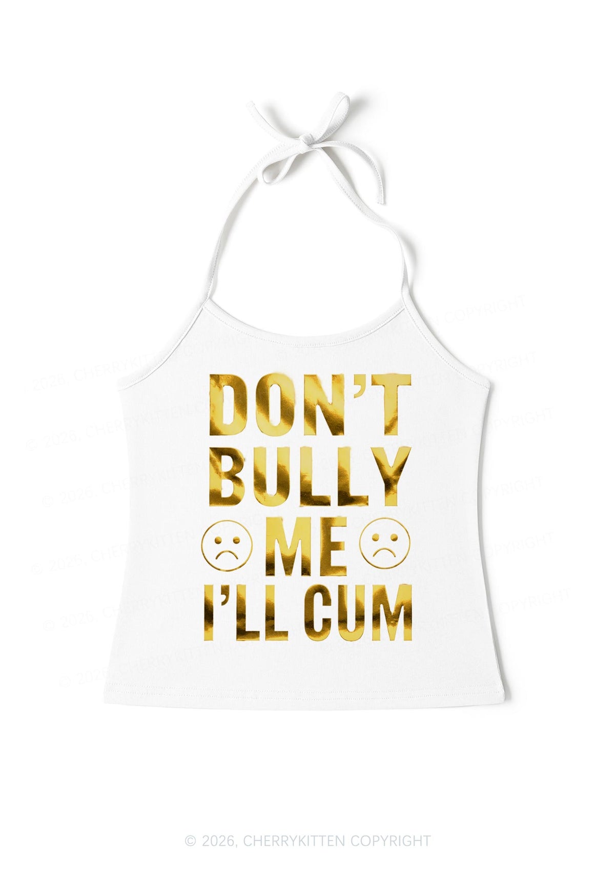 Dont Bully Me Silver Foil Printed Y2K Halter Neck Cami Cherrykitten