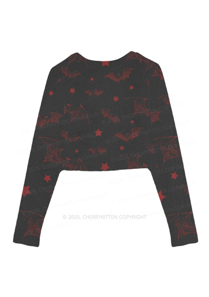 Bat And Star Y2K Mesh Long Sleeve Crop Top Cherrykitten