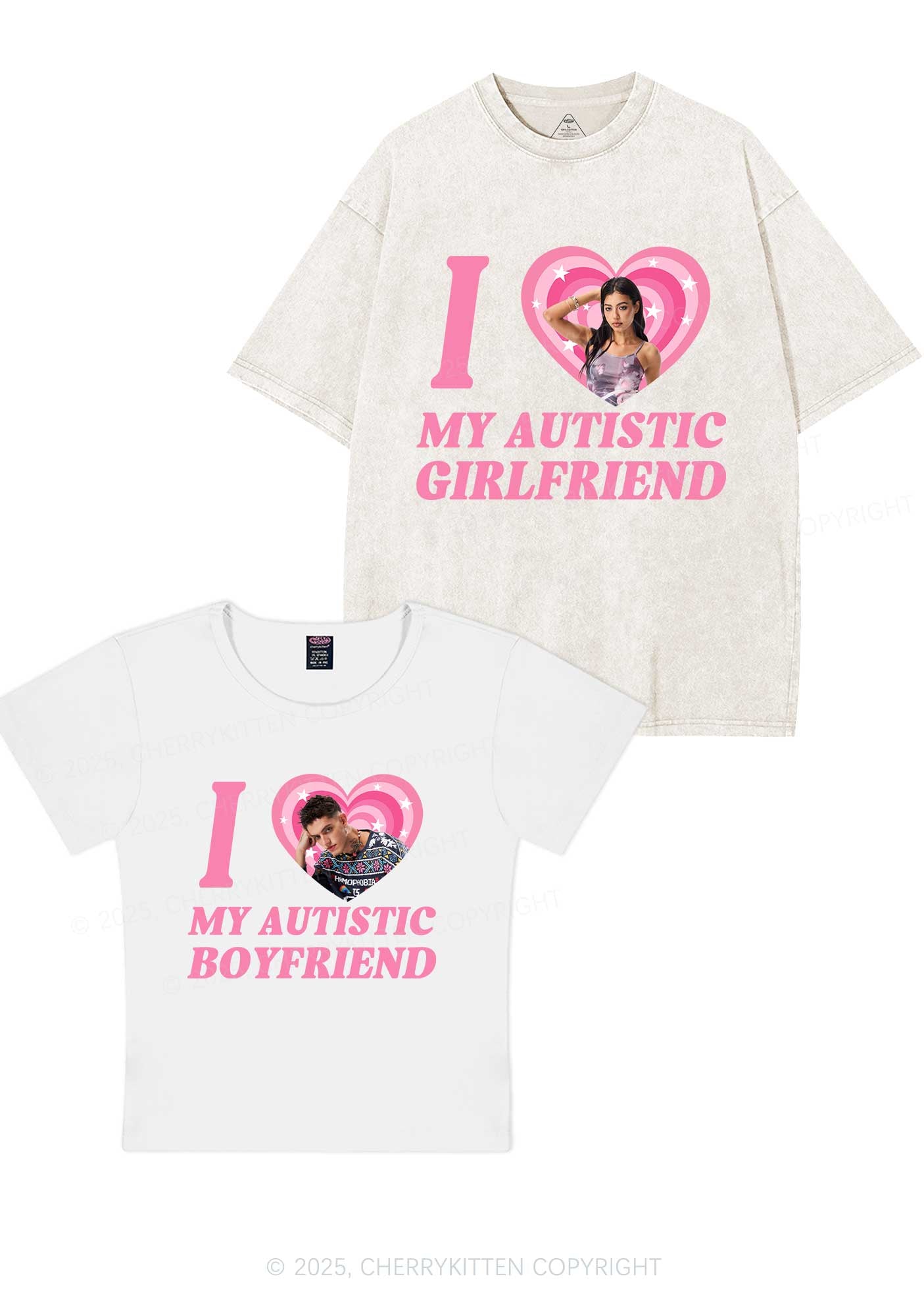 Custom My Autistic BF GF Y2K Valentine's Day Couple Shirt Cherrykitten