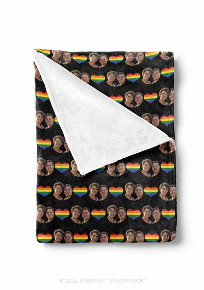 Custom Gay Couple Photo Valentine's Day Y2K Plush Blanket Cherrykitten