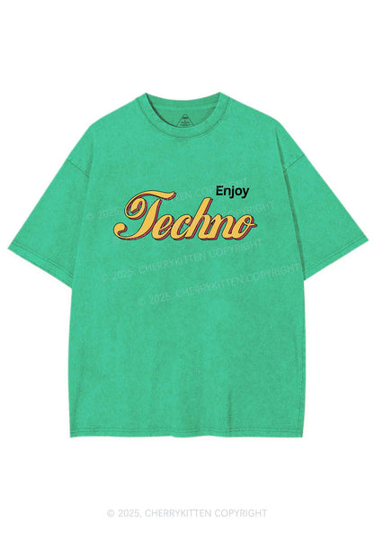 Enjoy Techno Y2K Shirts Washed Tee Cherrykitten
