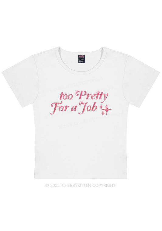 Rhinestone Too Pretty For Job Y2K Baby Tee Cherrykitten
