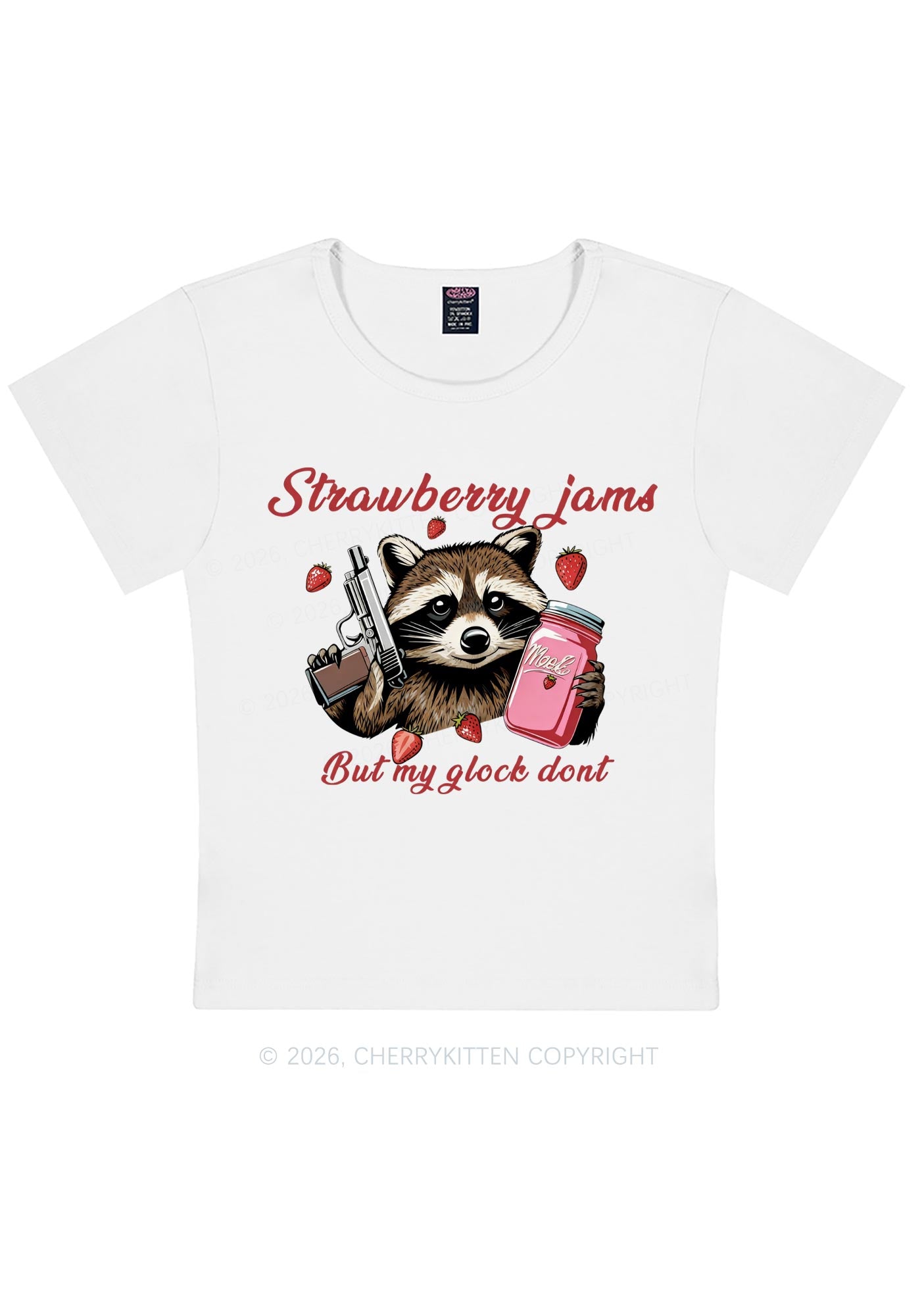 Strawberry Jams Raccoon Y2K Baby Tee Cherrykitten