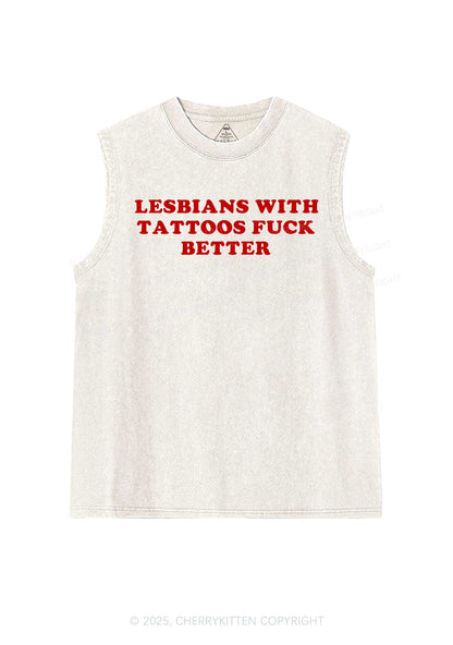 Lesbians With Tattoos Pride Y2K Washed Muscle Tank Cherrykitten