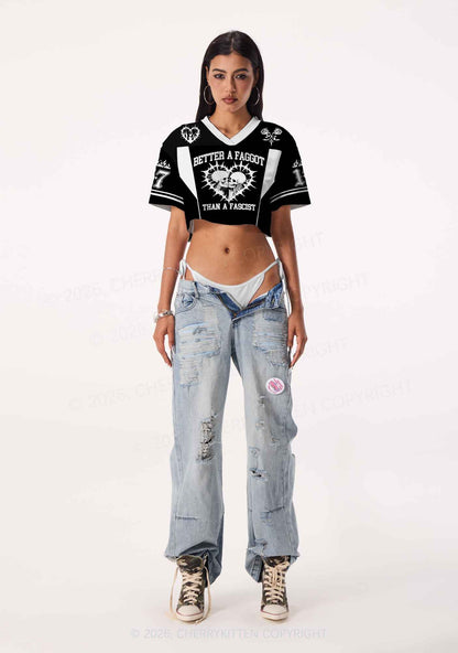 Better A Faggot Than A Fascist Pride Y2K Crop Sport Jersey Shirts Cherrykitten