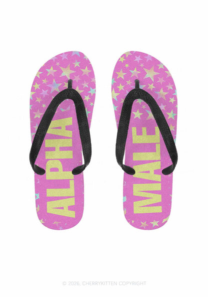 Hot Pink Alpha Male Pride Y2K Print Flip Flops Cherrykitten
