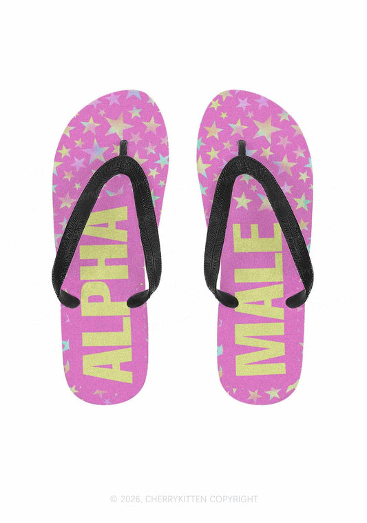 Hot Pink Alpha Male Pride Y2K Print Flip Flops Cherrykitten