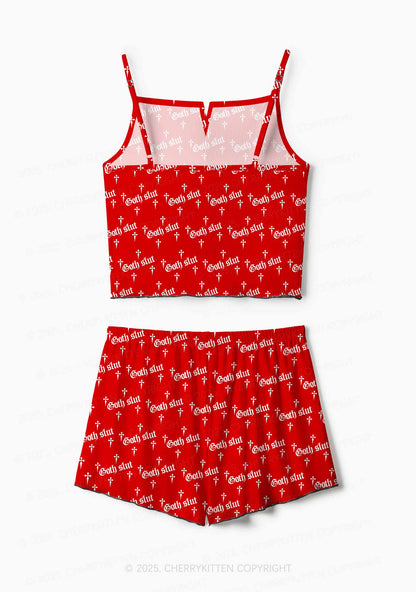 Halloween Goth Slxt Y2K Print Cami Shorts Pajama Set Cherrykitten