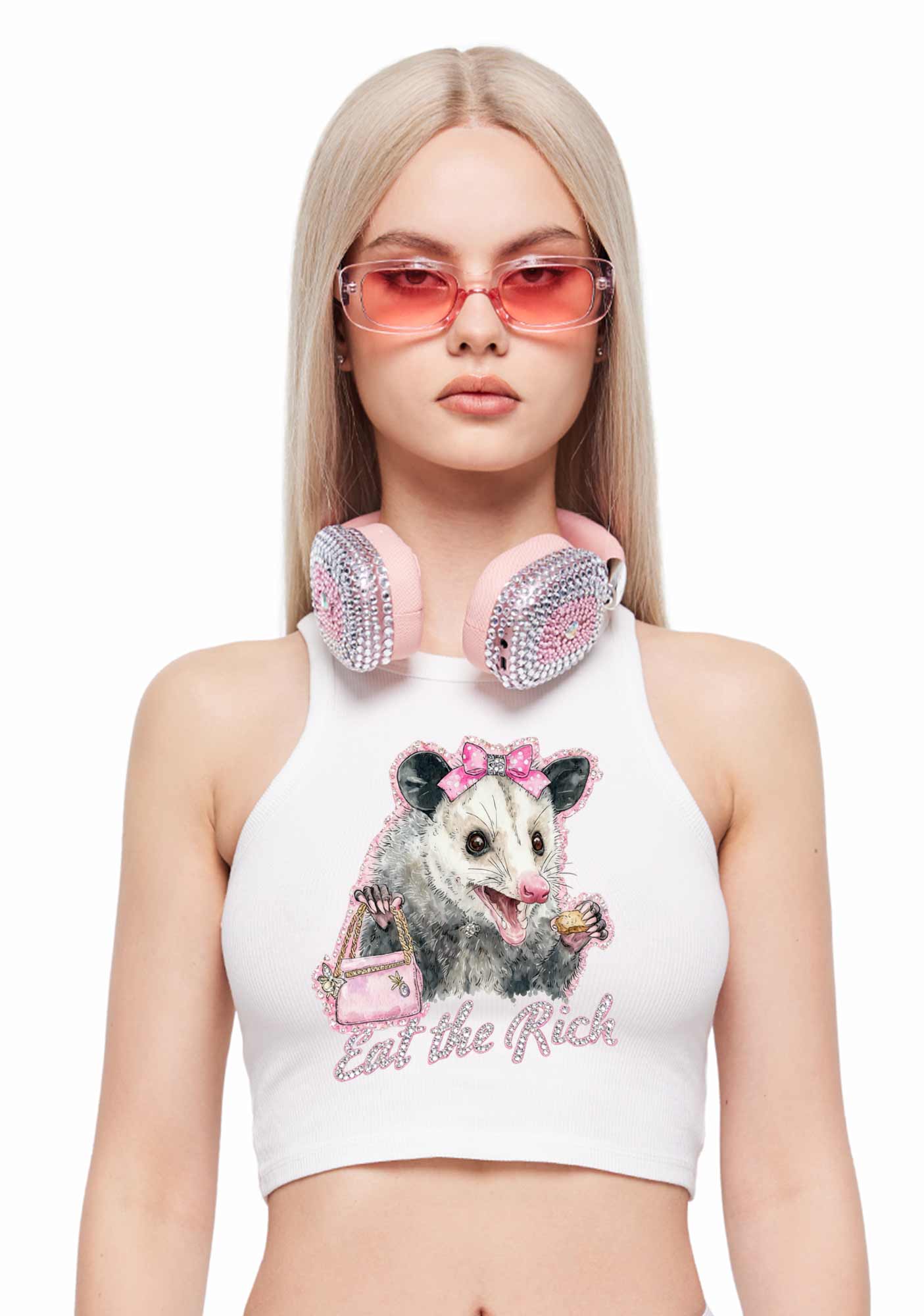 Eat The Rich Possum Y2K Crop Tank Top Cherrykitten