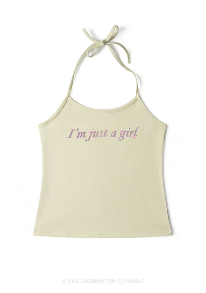 Rhinestone Just A Girl Y2K Halter Neck Cami Cherrykitten
