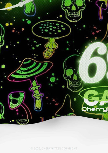 Neon Mushroom Skull Gay Raver Y2K Crop Sport Jersey Shirts Cherrykitten