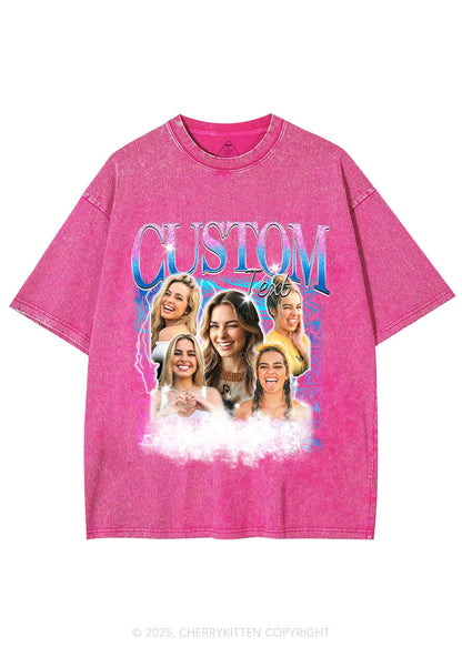 Custom Portrait Glitter Text Y2K Shirts Washed Tee Cherrykitten