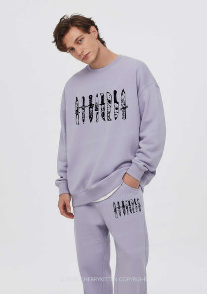 Halloween Grimace Daggers Y2K Fleece Sweatshirts Set Cherrykitten