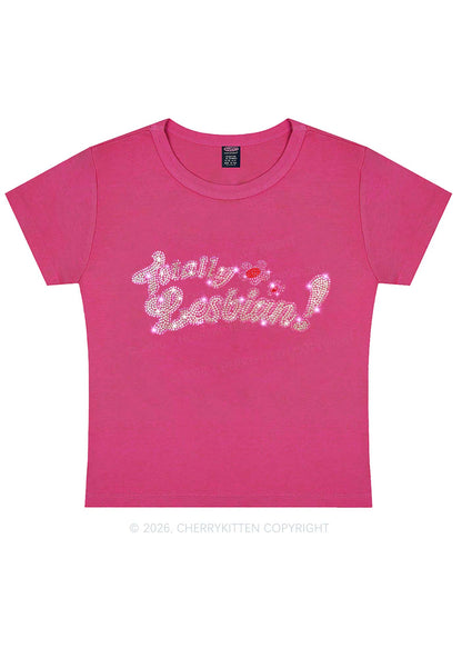 Rhinestone Totally Lesbian Pride Y2K Baby Tee Cherrykitten