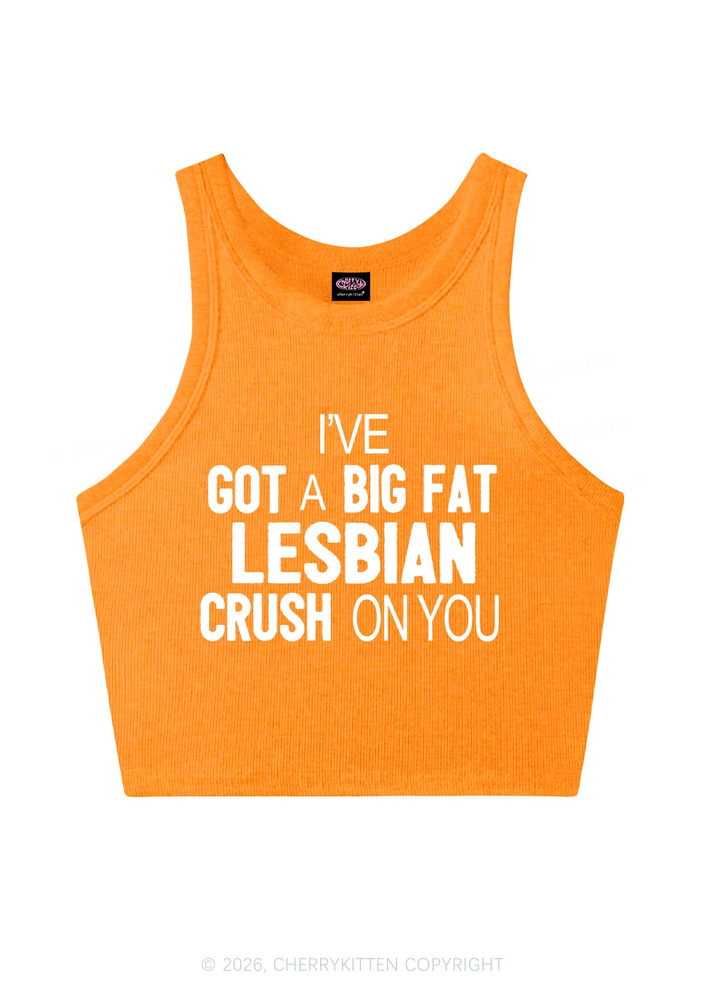 Big Fat Lesbian Crush Pride Y2K Crop Tank Top Cherrykitten