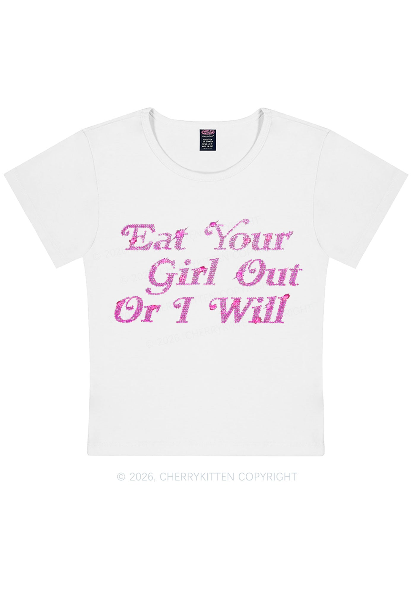 Rhinestone Eat Your Girl Out Y2K Baby Tee Cherrykitten