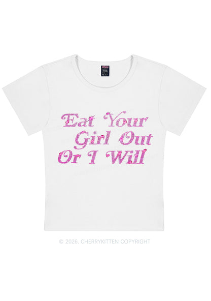 Rhinestone Eat Your Girl Out Y2K Baby Tee Cherrykitten