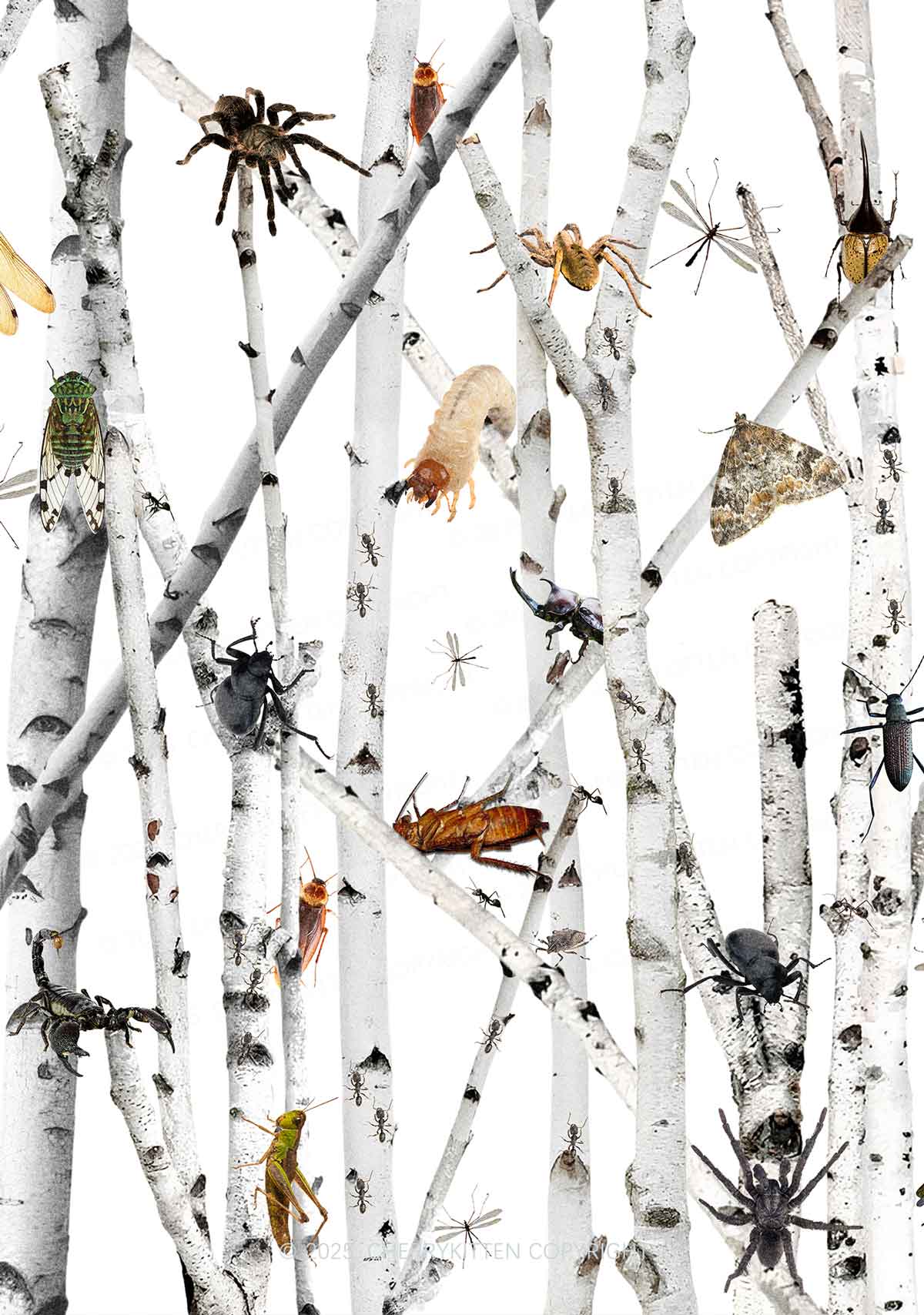 Insects On Birch Y2K Print Cami Crop Top Cherrykitten